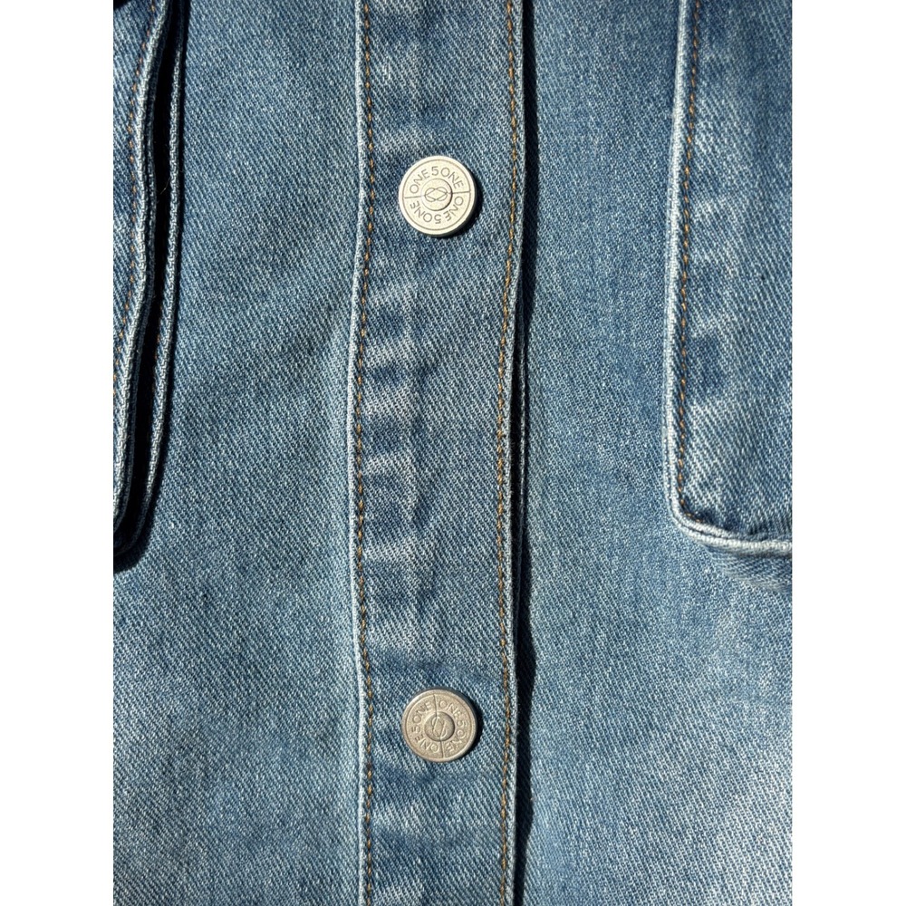 One5One Denim Jacket 100% Cotton Plus 2X Frayed Raw Hem Button Front Shirt - Picture 7 of 11